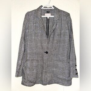 Chelsea28 houndstooth plaid linen single button blazer XS